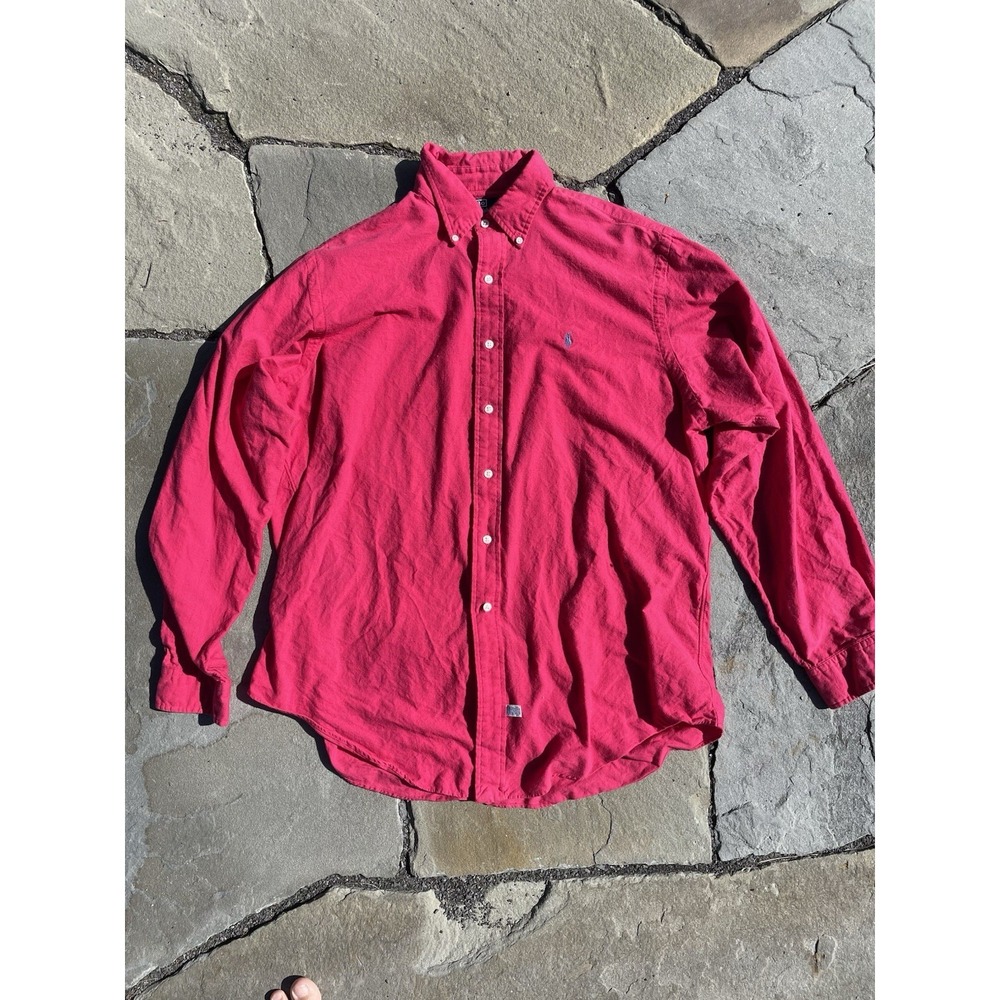 POLO RALPH LAUREN Madras Shirt Button Down Blue Pony Logo XL Light Red/Pink
